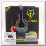 سماعة رأس جيجاماكس 008 أمام علبة المنتج. تصميم رائع للألعاب مع صوت جريء وواضح، خيار ممتاز لهواة اللعب. البتول ستور