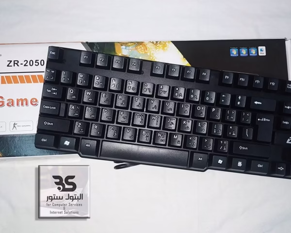 لوحة مفاتيح ألعاب USB موديل ZR-2050 باللون الأسود، مثالية لمحبي الألعاب بتصميم مريح وأداء عالي. مثالية لجلسات اللعب الطويلة. البتول ستور