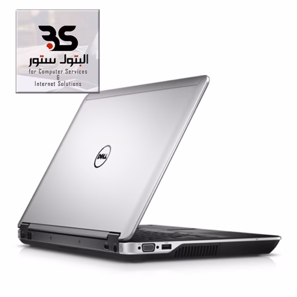 كمبيوتر محمول Dell Latitude E6440 i5 مفتوح بزاوية، خلفية بسيطة، مثالي للعمل والدراسة. تصميم أنيق وقوة أداء عالية. البتول ستور