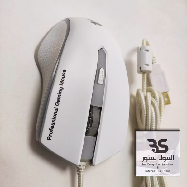 ماوس ألعاب احترافي موديل LK-625 باللون الأبيض، بتصميم أنيق وإضاءة RGB، متصل عبر USB لأداء ألعاب رائع وسلس. جرب المتعة الحقيقية! البتول ستور