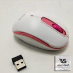 ماوس لاسلكي Atick A50 بلون أبيض وردي مع جهاز استقبال USB صغير، مثالي لجلسات العمل المريحة والترفيه. البتول ستور