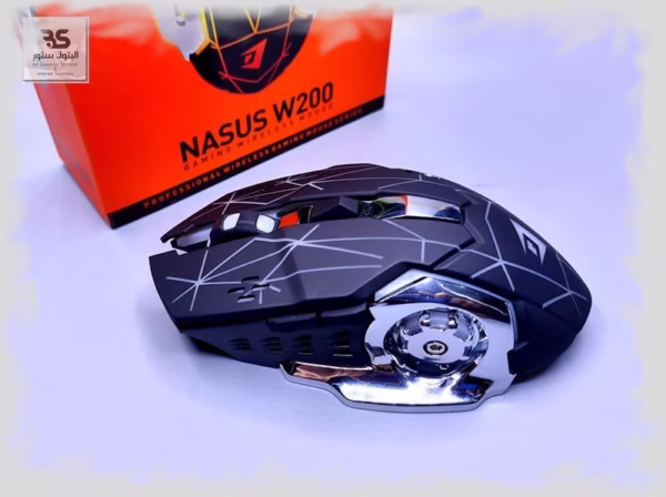 ماوس Jertech Nasus W200 اللاسلكي، مثالي للألعاب، يتميز بإضاءة RGB وشحن قابل لإعادة الاستخدام. تصميم مستقبلي رائع للألعاب المتقدمة. البتول ستور