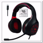 سماعة ألعاب سلكية باللون الأسود والأحمر مع ميكروفون مدمج وتوصيل USB، مثالية لتجربة صوتية غامرة في الألعاب. البتول ستور