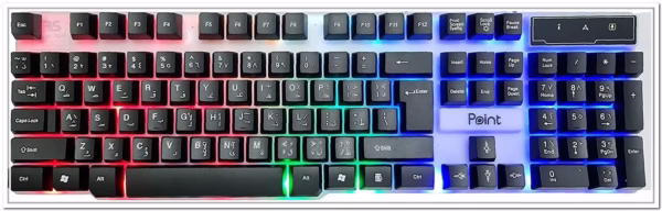 لوحة مفاتيح ألعاب RGB Point PT-70 بتصميم أنيق وأضواء جذابة تضيف لمسة جمالية لجهازك. مثالية لتجربة ألعاب ممتعة ومبتكرة! البتول ستور