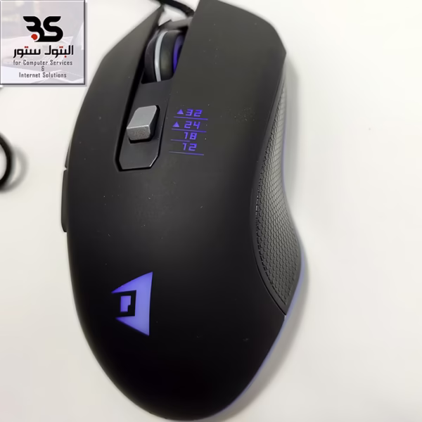 ماوس ألعاب SWORD XP10 أسود أنيق مع إضاءة LED مميزة وخيارات تعديلات متعددة، مثالي لجلسات اللعب الممتعة والمثيرة. البتول ستور