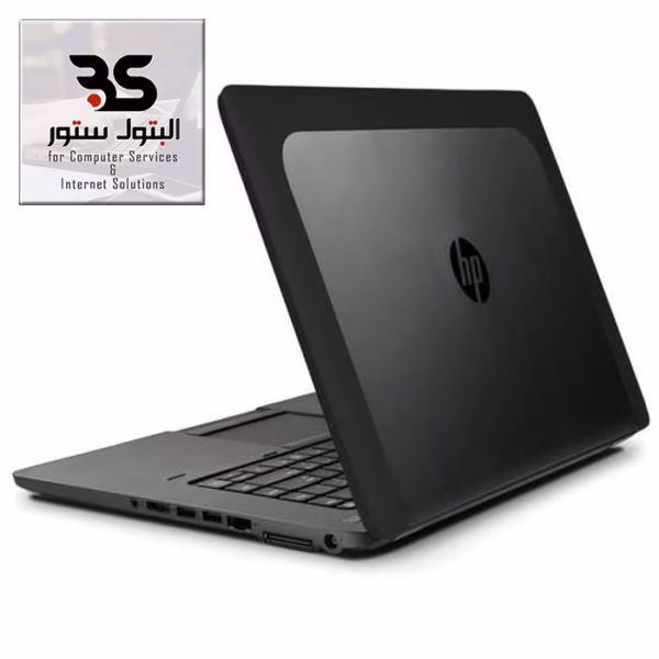 كمبيوتر محمول HP Z Book 15-1gNv أنيق واحترافي، مثالي للعمل والابتكار، بجانب شعار "التنور سنتر" لخدمات الكمبيوتر. البتول ستور