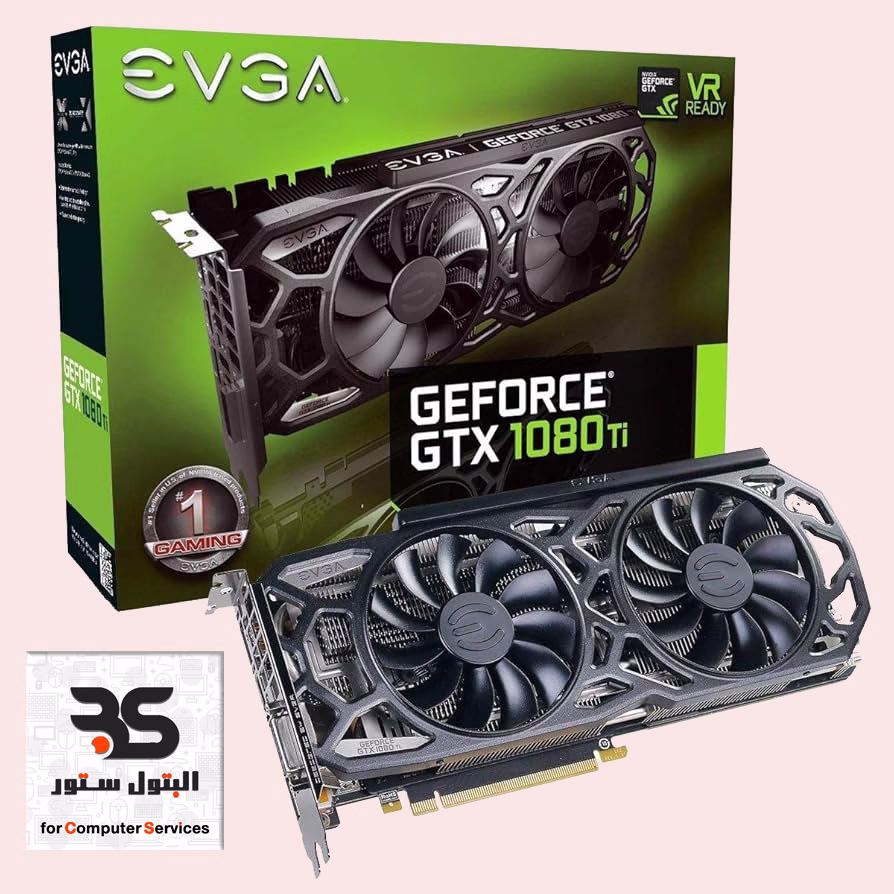 بطاقة رسومات EVGA GeForce GTX 1080 Ti، مثالية للألعاب عالية الأداء. تصميم قوي مع مروحتين وصندوق جذاب. جاهز لتجربة الواقع الافتراضي. البتول ستور