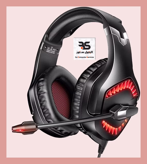 61U 3NoCvyL._AC_SX522 سماعة ألعاب أنيقة باللون الأسود مع إضاءة حمراء وميكروفون مرن، مثالية لجلسات الألعاب الطويلة. توفر صوت عالي الجودة وتجربة رائعة. البتول ستور