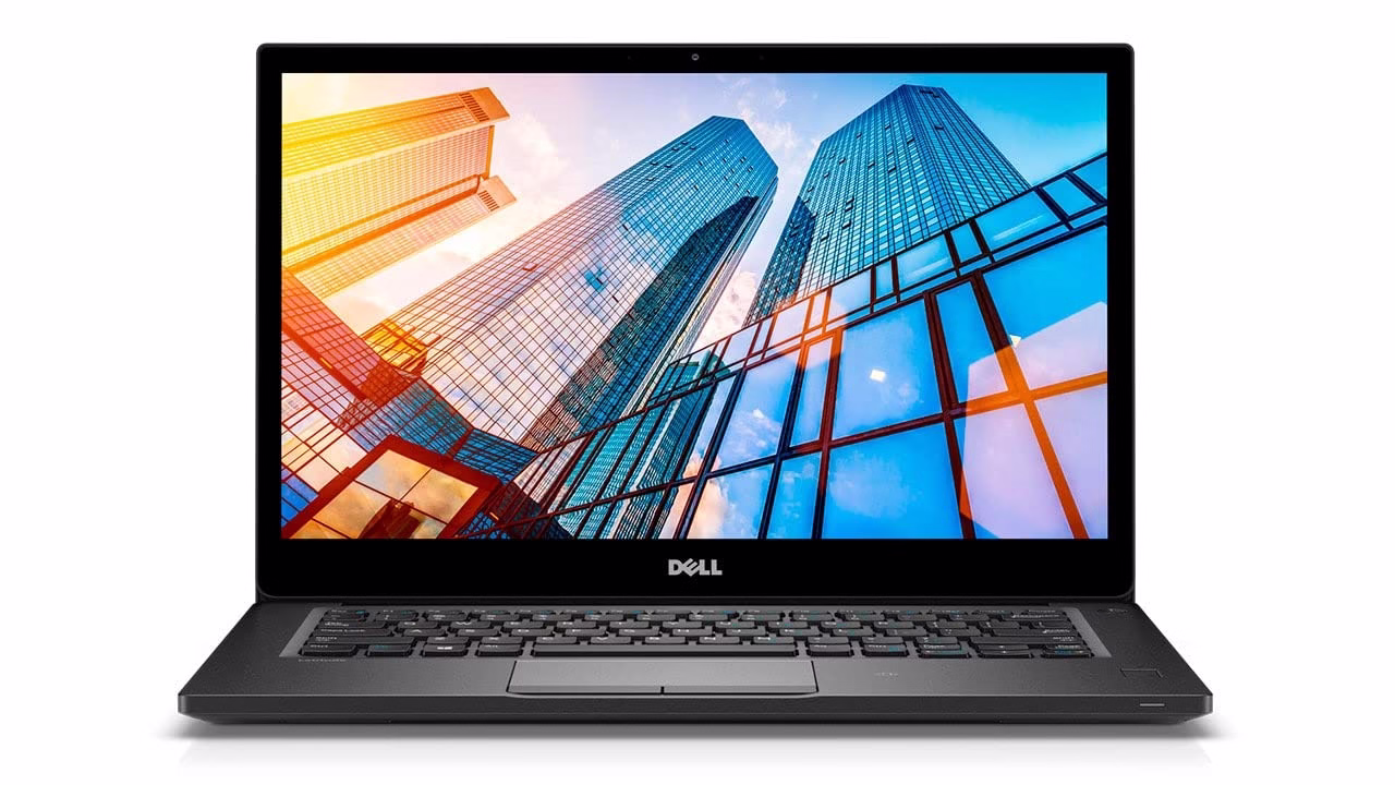 لاب توب Dell Latitude 7290 بشاشة 12.5 HD يعرض واجهة مدينة مبهرة. تصميم عصري مثالي للعمل اليومي والتنقل. البتول ستور