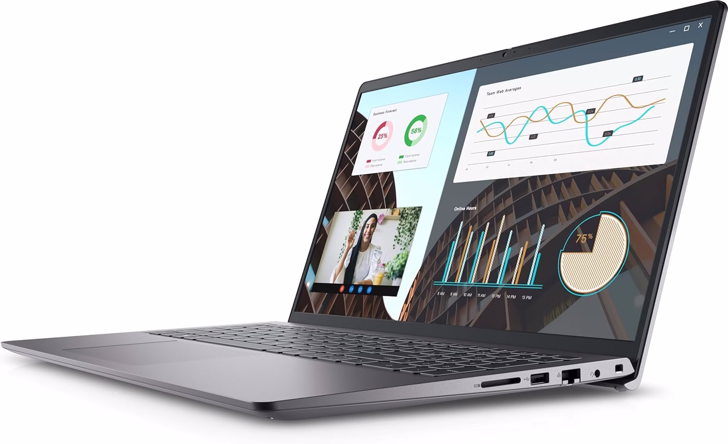 لاب توب Dell Vostro 3530 أنيق وعصري، يعرض محتوى شاشات ملونة، مثالي للعمل والترفيه، وتصميمه نحيف يناسب أي مكان. البتول ستور