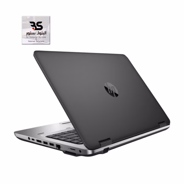 لاب توب HP ProBook 640G1 بمعالج i5، تصميم أنيق ومتين مناسب للعمل والدراسة، يُظهر الغطاء الخلفي للحاسوب المحمول. البتول ستور