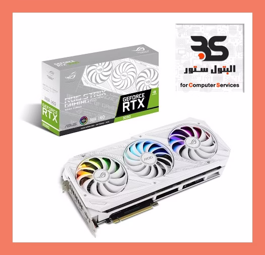 كرت شاشة ASUS GeForce RTX بتصميم أنيق وألوان مبهجة مع صندوق التغليف. مثالي لتجربة ألعاب استثنائية وتميز بالتصميم العصري. البتول ستور