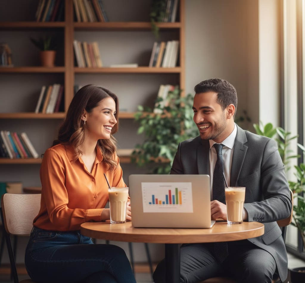 manager and secretery using laptop batol store
