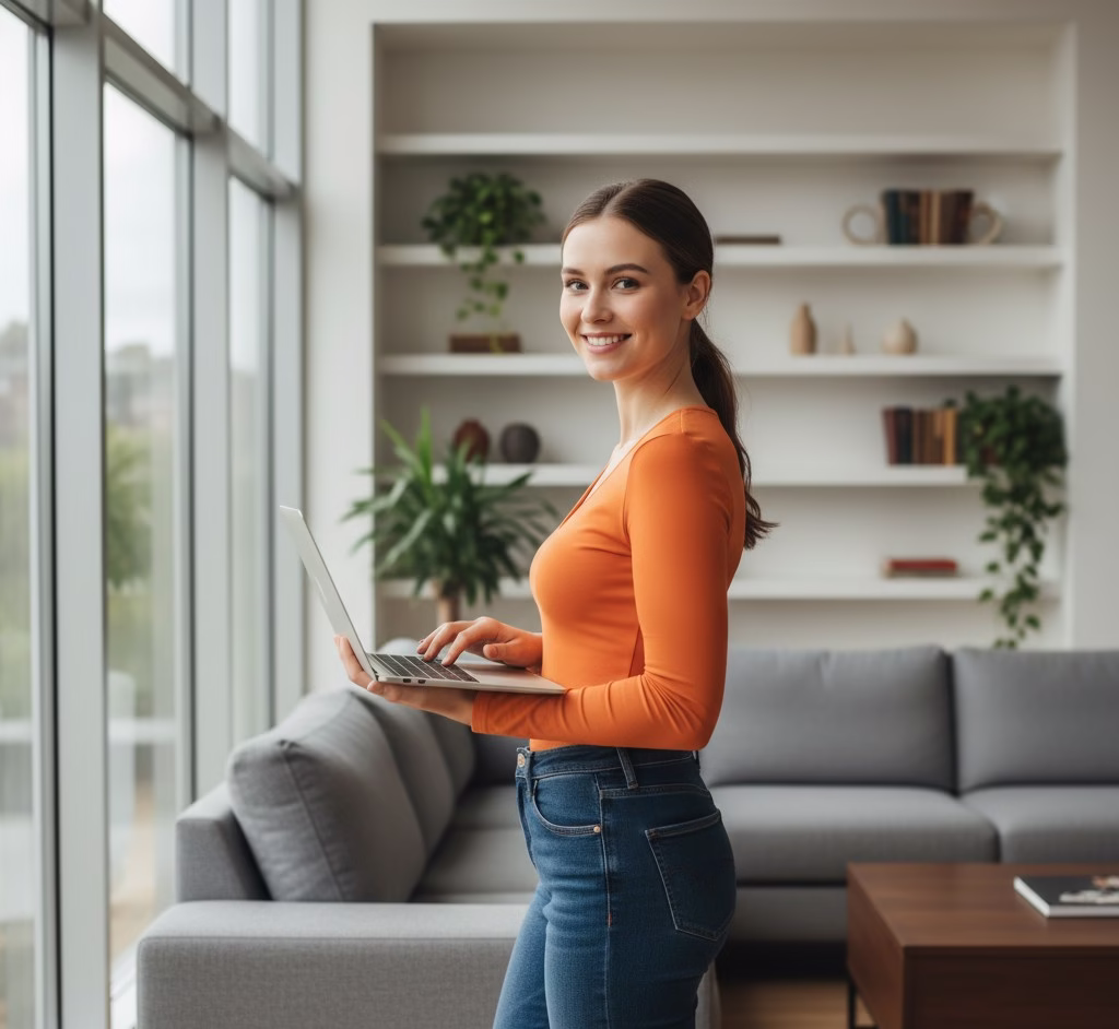 girls with laptop and happy
